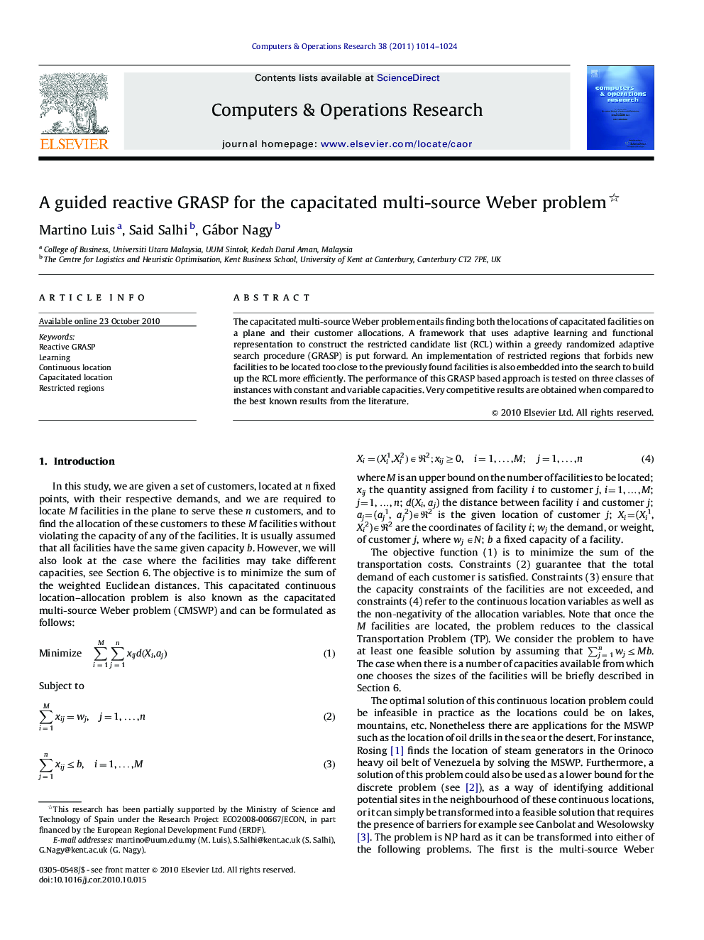 A guided reactive GRASP for the capacitated multi-source Weber problem 