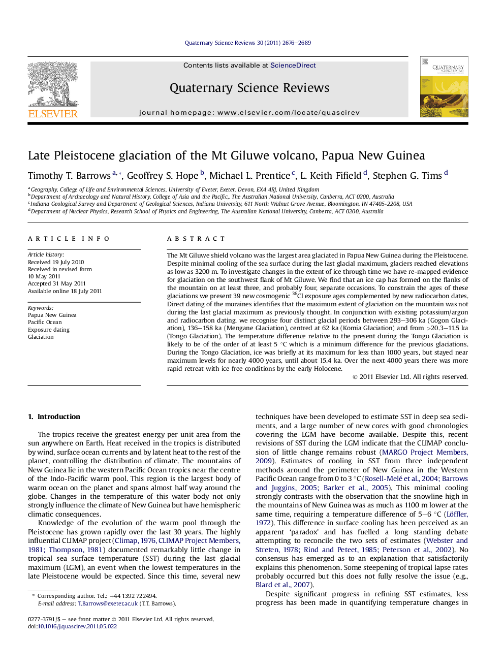 Late Pleistocene glaciation of the Mt Giluwe volcano, Papua New Guinea