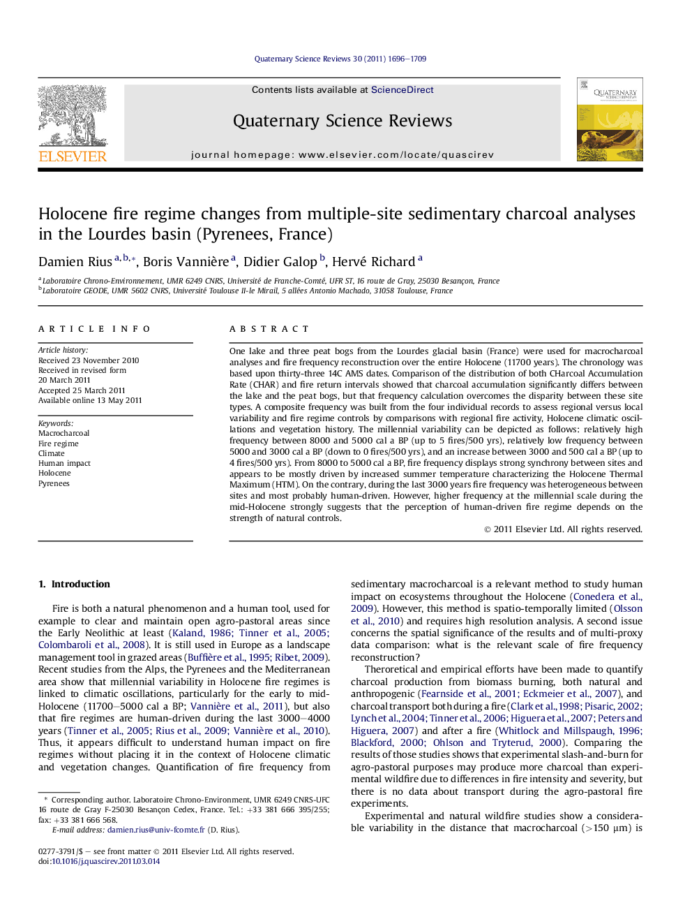 Holocene fire regime changes from multiple-site sedimentary charcoal analyses in the Lourdes basin (Pyrenees, France)