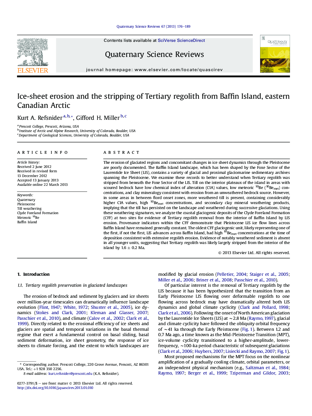 Ice-sheet erosion and the stripping of Tertiary regolith from Baffin Island, eastern Canadian Arctic