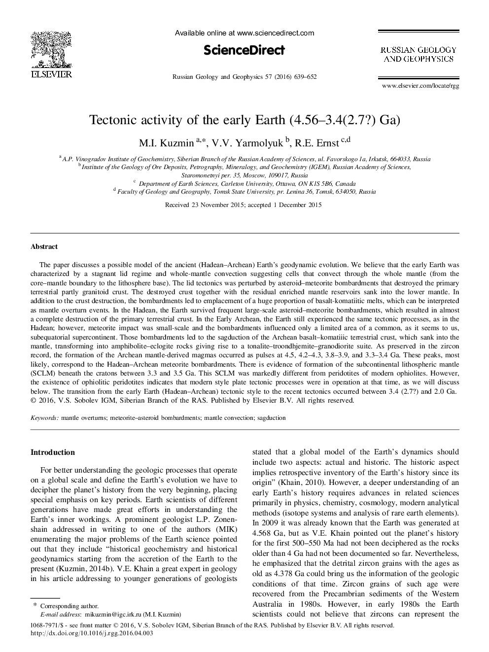 Tectonic activity of the early Earth (4.56-3.4(2.7?) Ga)