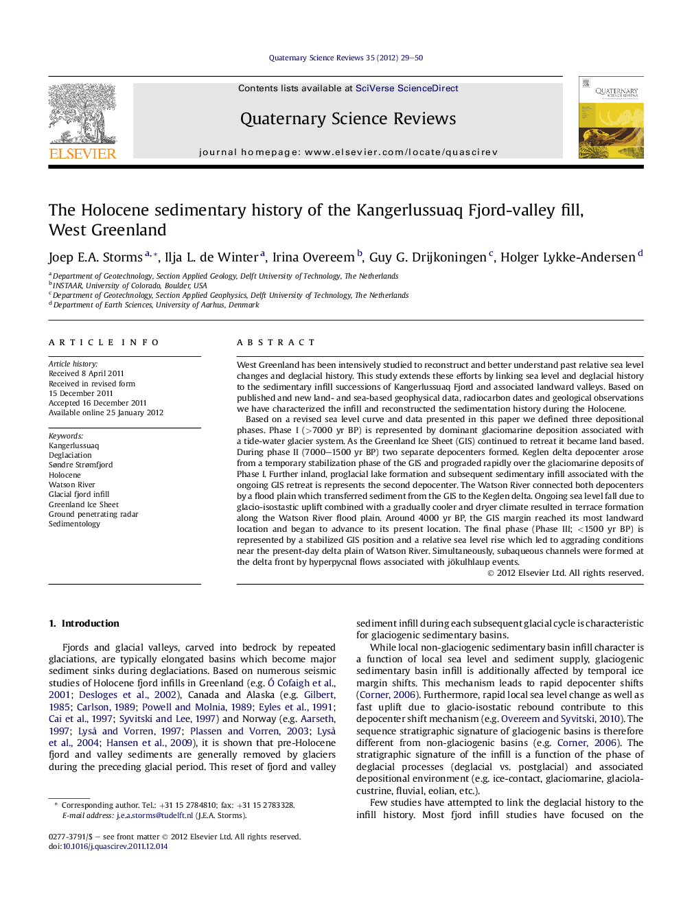 The Holocene sedimentary history of the Kangerlussuaq Fjord-valley fill, West Greenland