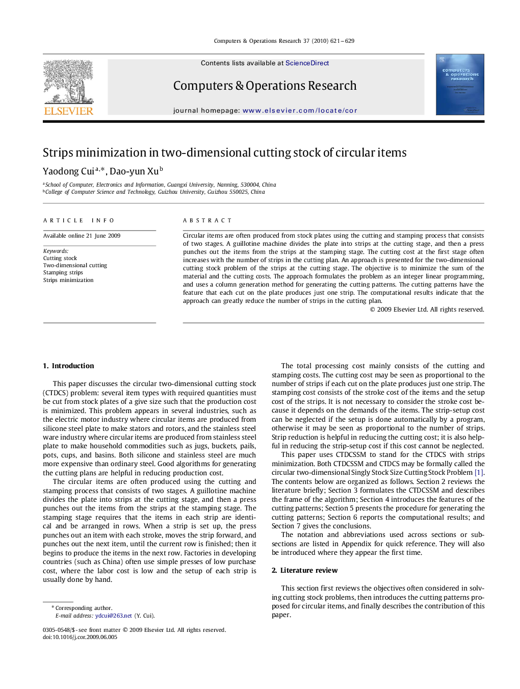 Strips minimization in two-dimensional cutting stock of circular items