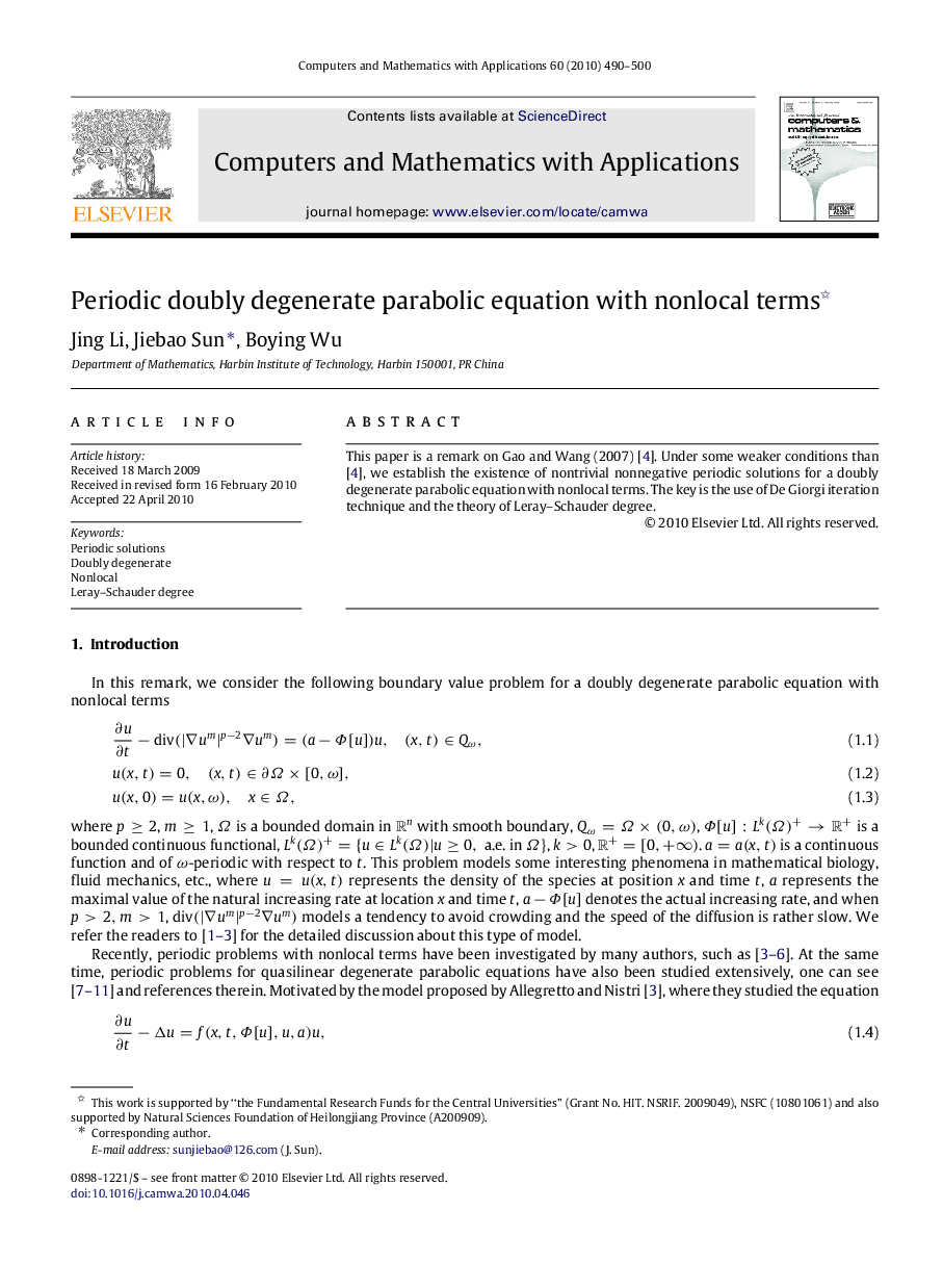 Periodic doubly degenerate parabolic equation with nonlocal terms 