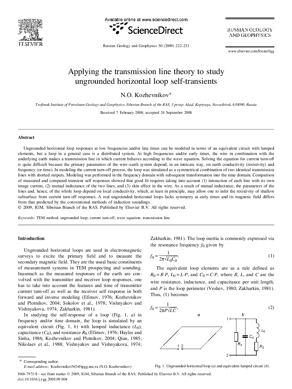 Applying the transmission line theory to study ungrounded horizontal loop self-transients