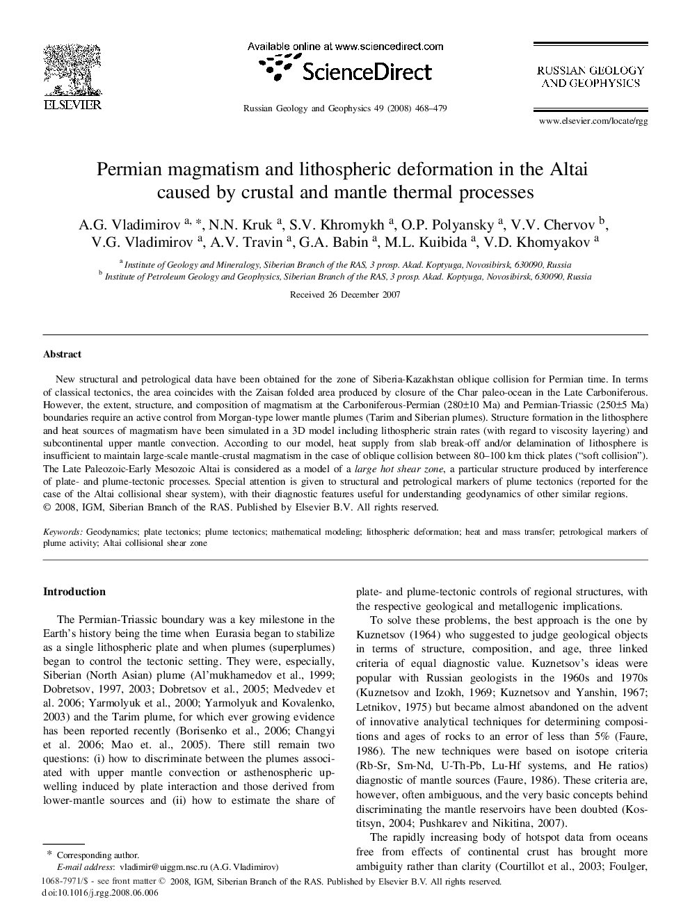 Permian magmatism and lithospheric deformation in the Altai caused by crustal and mantle thermal processes