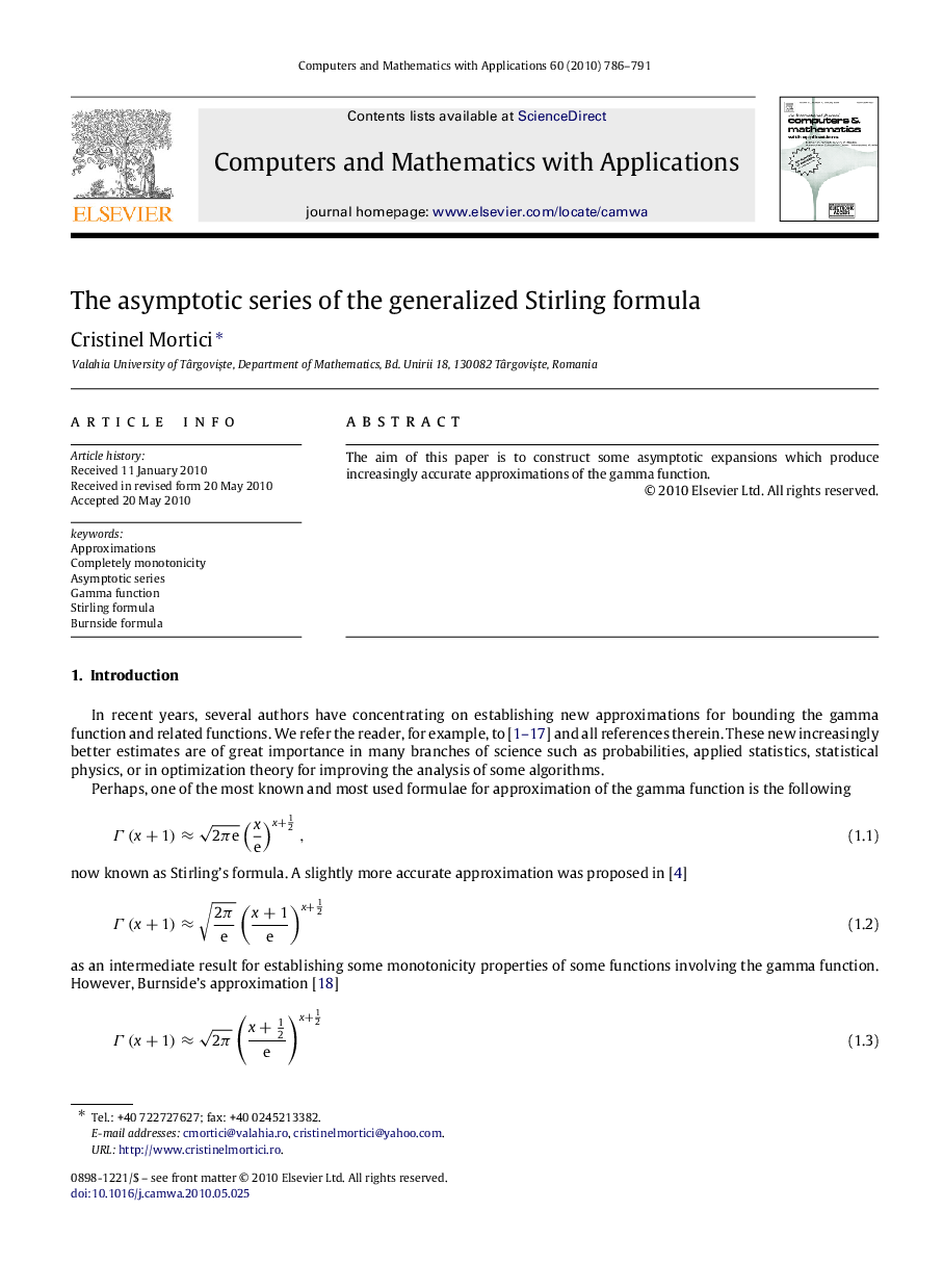 The asymptotic series of the generalized Stirling formula