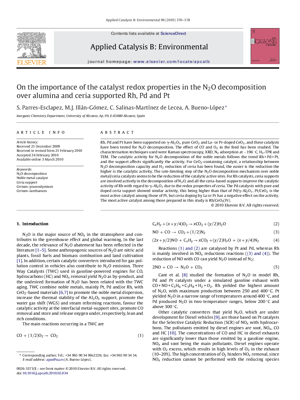 On the importance of the catalyst redox properties in the N2O decomposition over alumina and ceria supported Rh, Pd and Pt