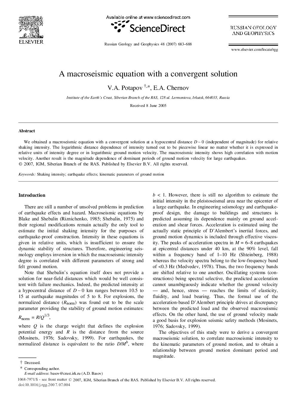 A macroseismic equation with a convergent solution