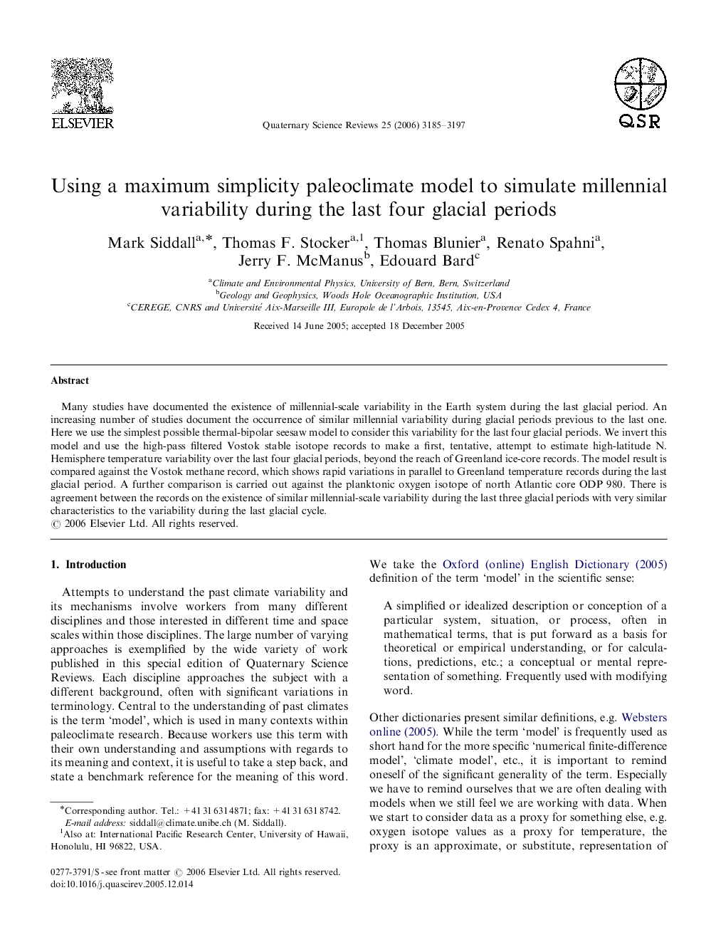 Using a maximum simplicity paleoclimate model to simulate millennial variability during the last four glacial periods