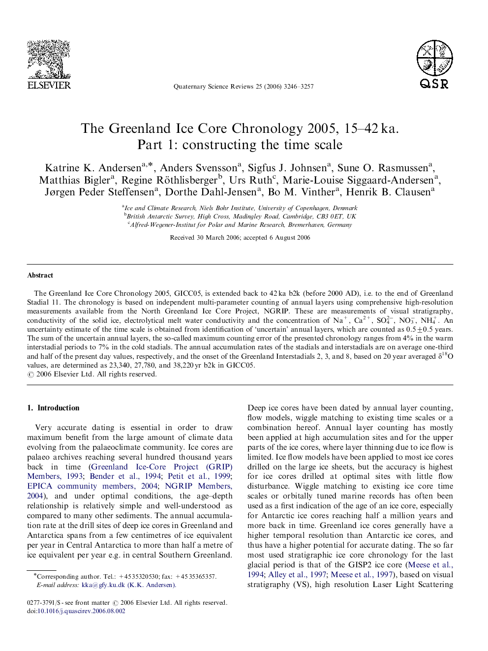 The Greenland Ice Core Chronology 2005, 15–42 ka. Part 1: constructing the time scale