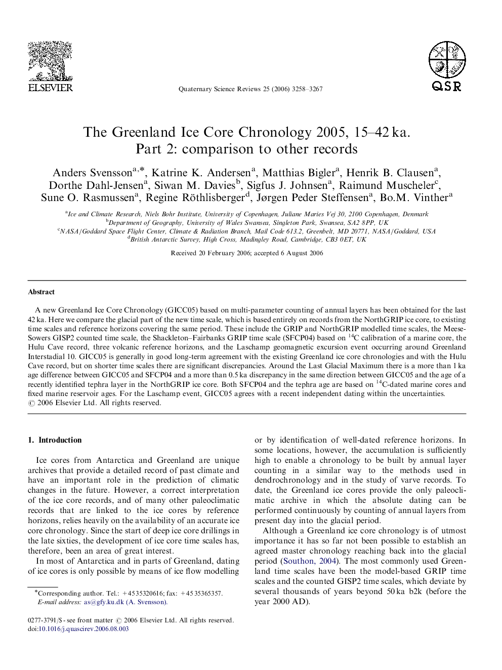 The Greenland Ice Core Chronology 2005, 15–42 ka. Part 2: comparison to other records