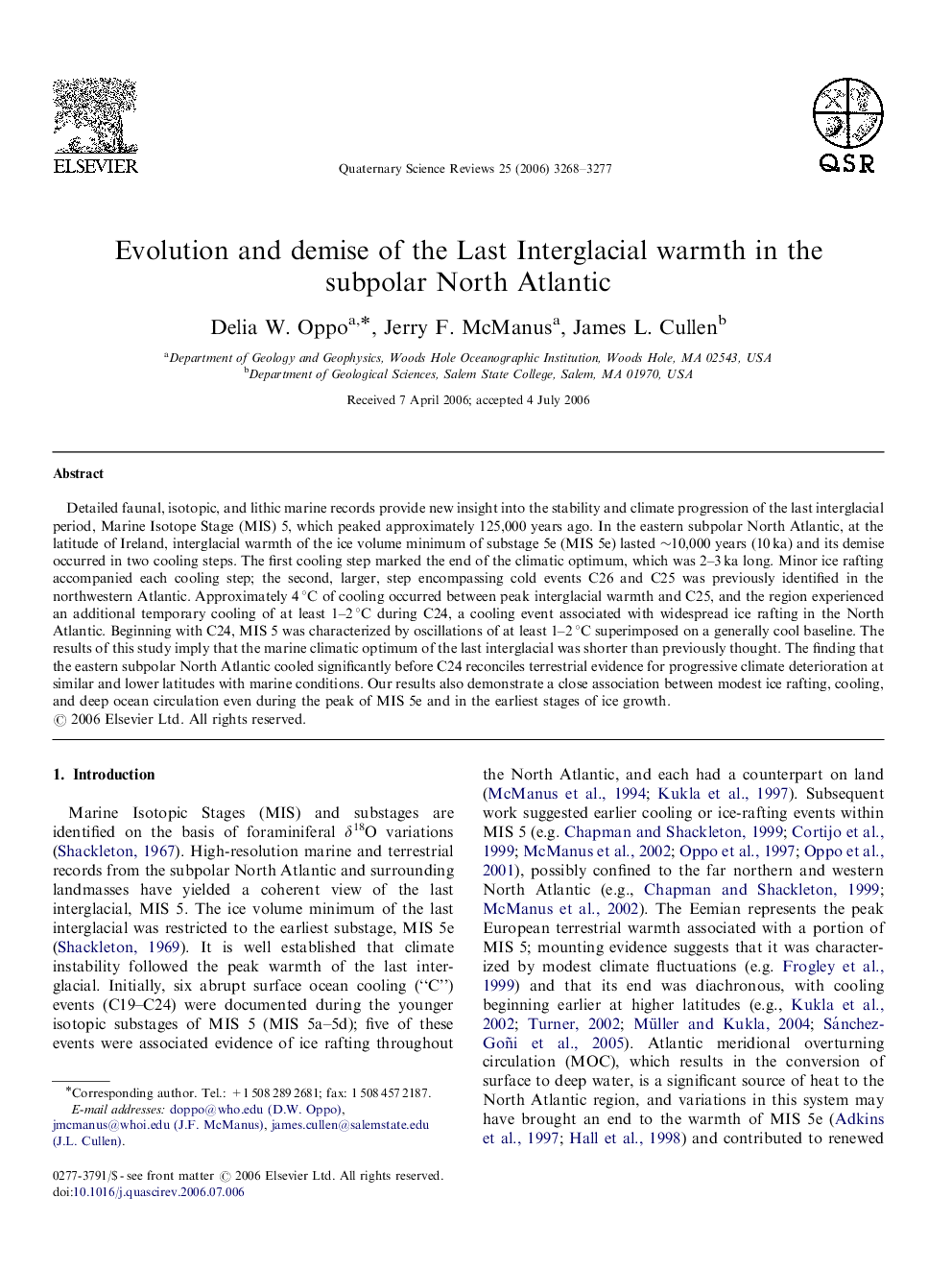 Evolution and demise of the Last Interglacial warmth in the subpolar North Atlantic