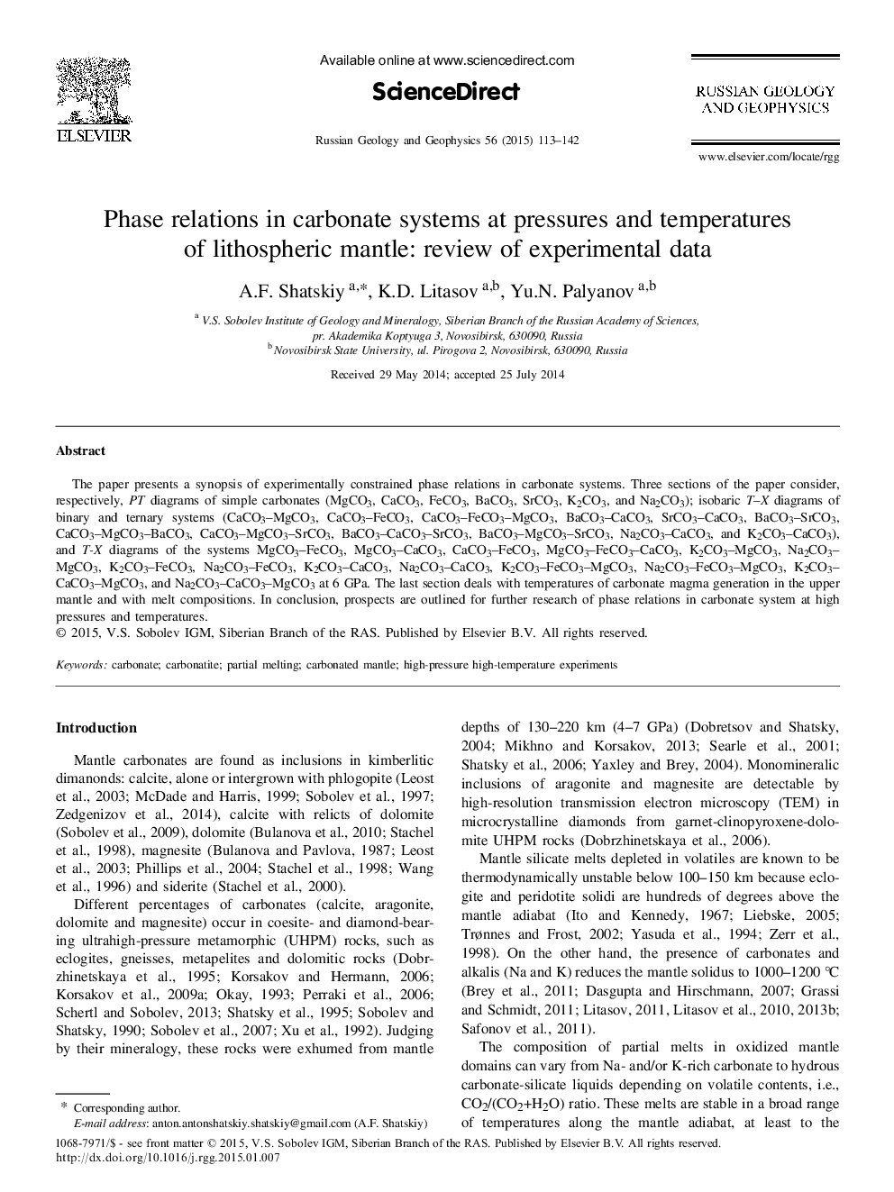 Phase relations in carbonate systems at pressures and temperatures of lithospheric mantle: review of experimental data