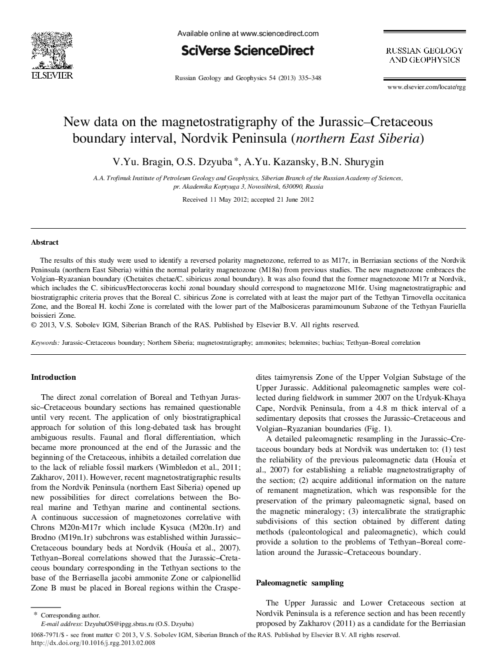 New data on the magnetostratigraphy of the Jurassic–Cretaceous boundary interval, Nordvik Peninsula (northern East Siberia)
