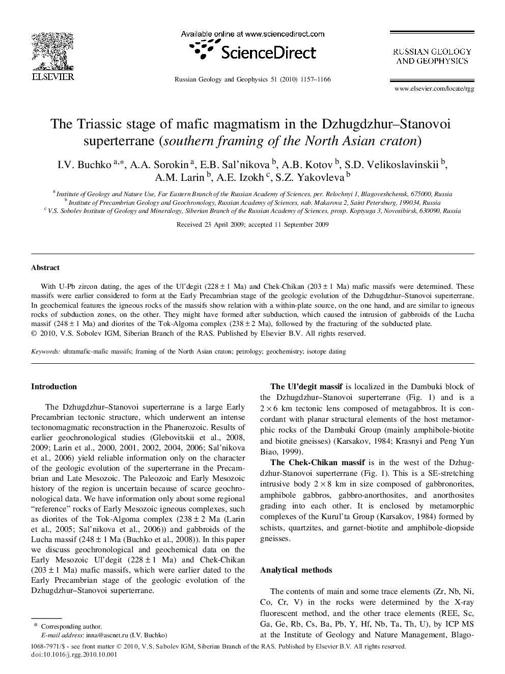 The Triassic stage of mafic magmatism in the Dzhugdzhur–Stanovoi superterrane (southern framing of the North Asian craton)