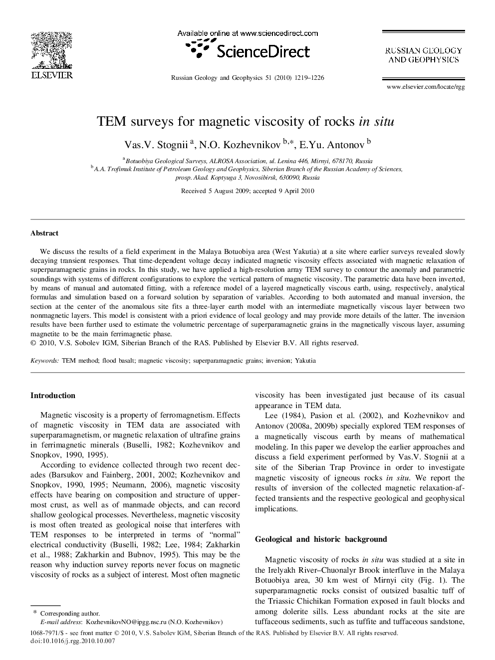 TEM surveys for magnetic viscosity of rocks in situ