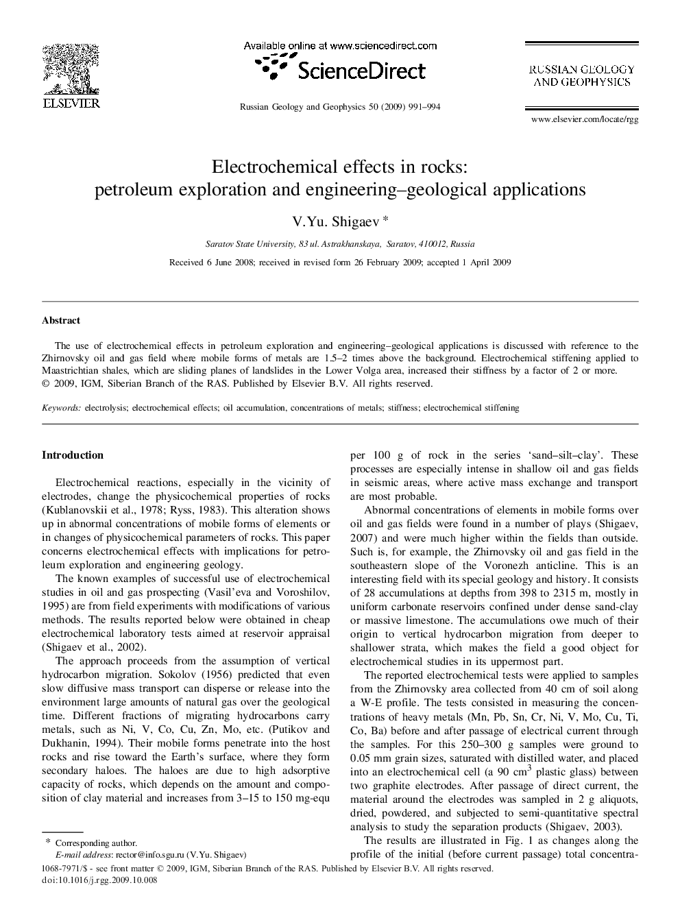 Electrochemical effects in rocks: petroleum exploration and engineering–geological applications