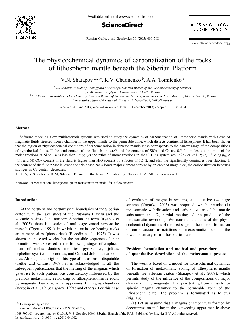 The physicochemical dynamics of carbonatization of the rocks of lithospheric mantle beneath the Siberian Platform