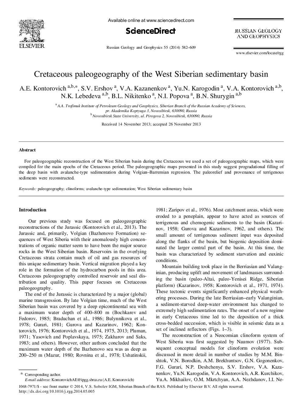 Cretaceous paleogeography of the West Siberian sedimentary basin