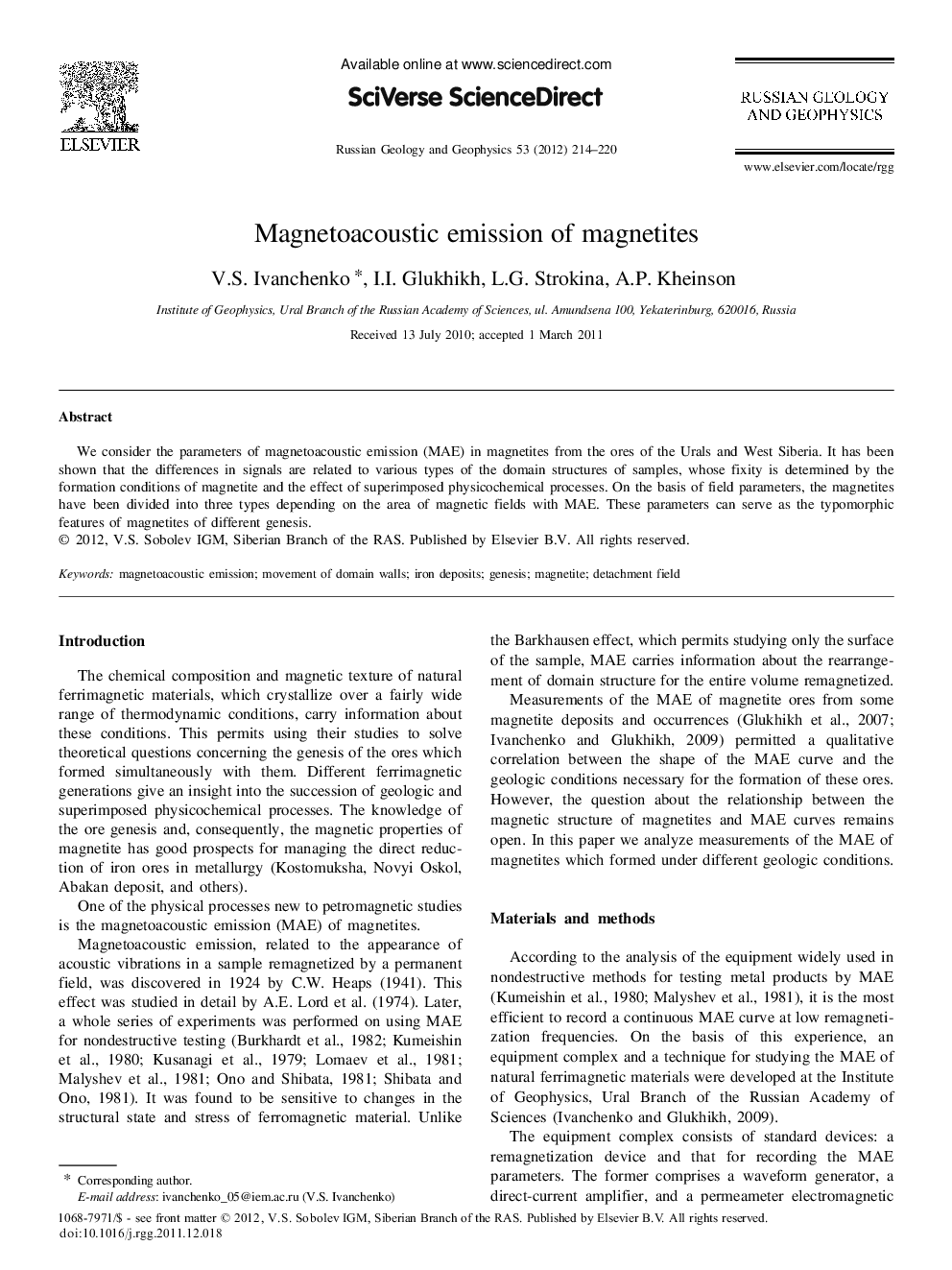 Magnetoacoustic emission of magnetites