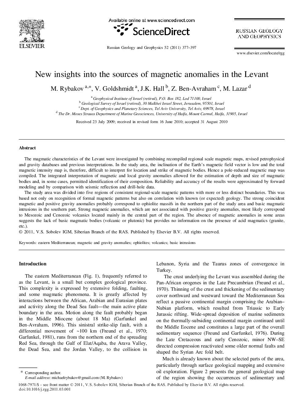 New insights into the sources of magnetic anomalies in the Levant