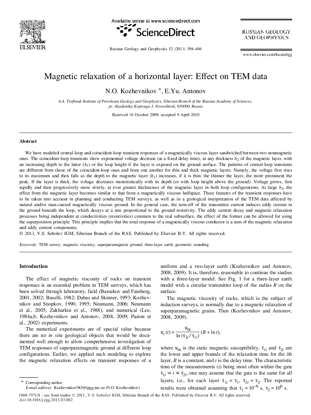 Magnetic relaxation of a horizontal layer: Effect on TEM data