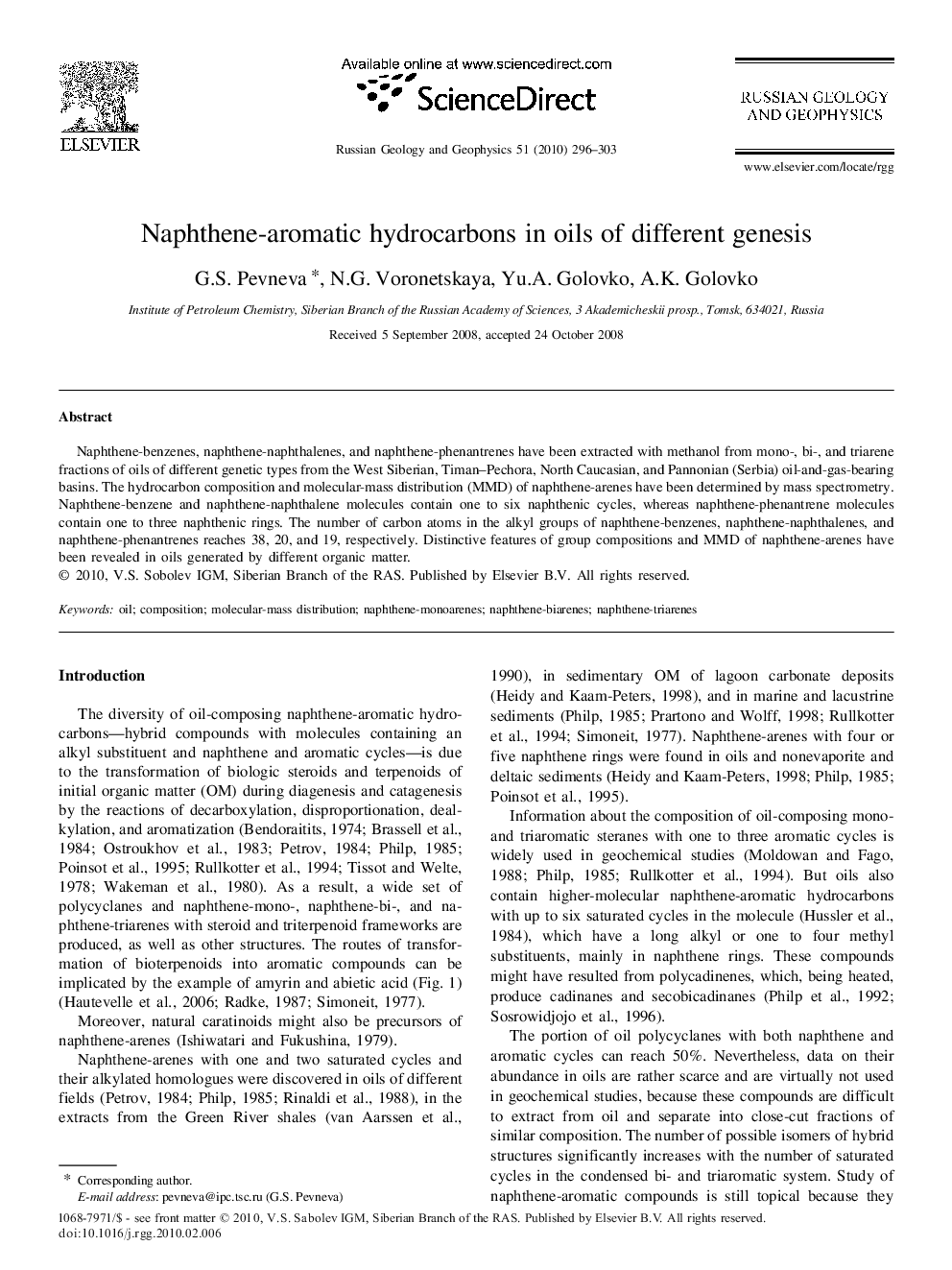 Naphthene-aromatic hydrocarbons in oils of different genesis