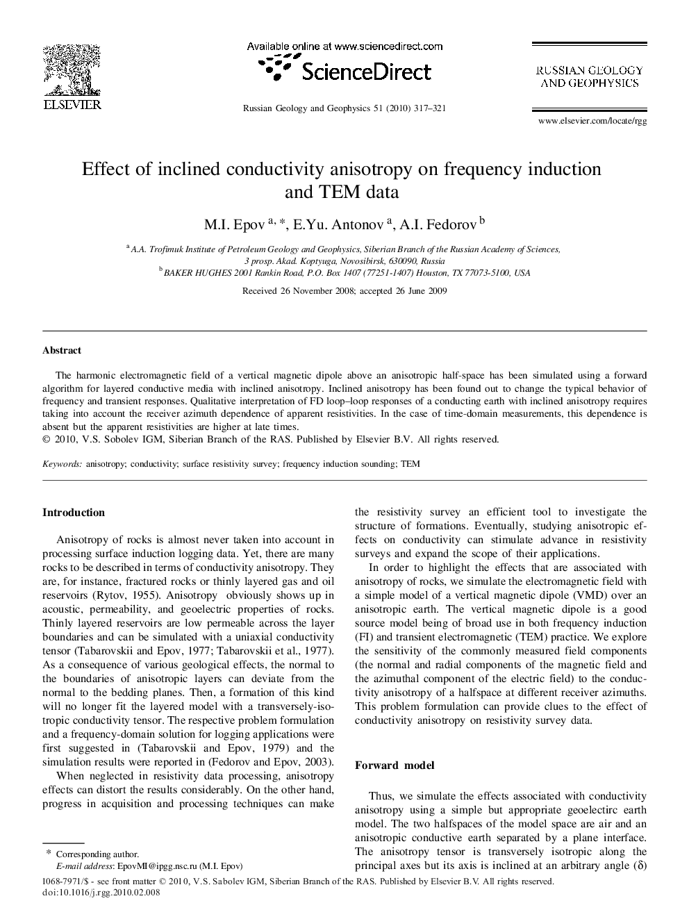 Effect of inclined conductivity anisotropy on frequency induction and TEM data