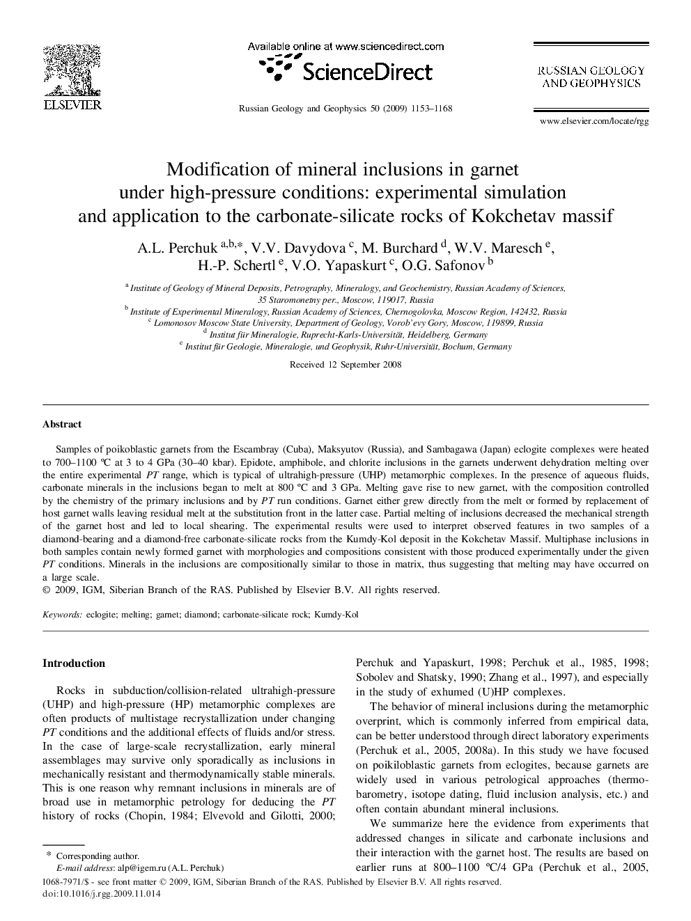 Modification of mineral inclusions in garnet under high-pressure conditions: experimental simulation and application to the carbonate-silicate rocks of Kokchetav massif