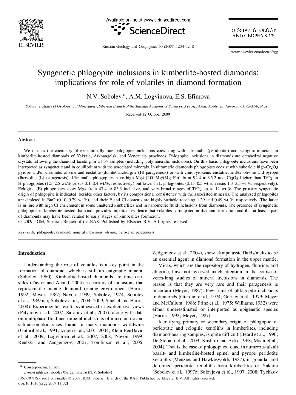 Syngenetic phlogopite inclusions in kimberlite-hosted diamonds: implications for role of volatiles in diamond formation