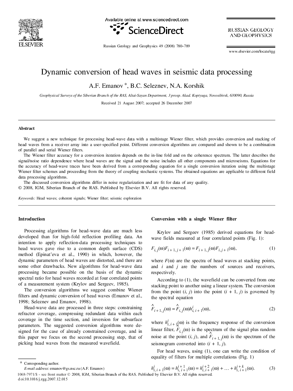 Dynamic conversion of head waves in seismic data processing