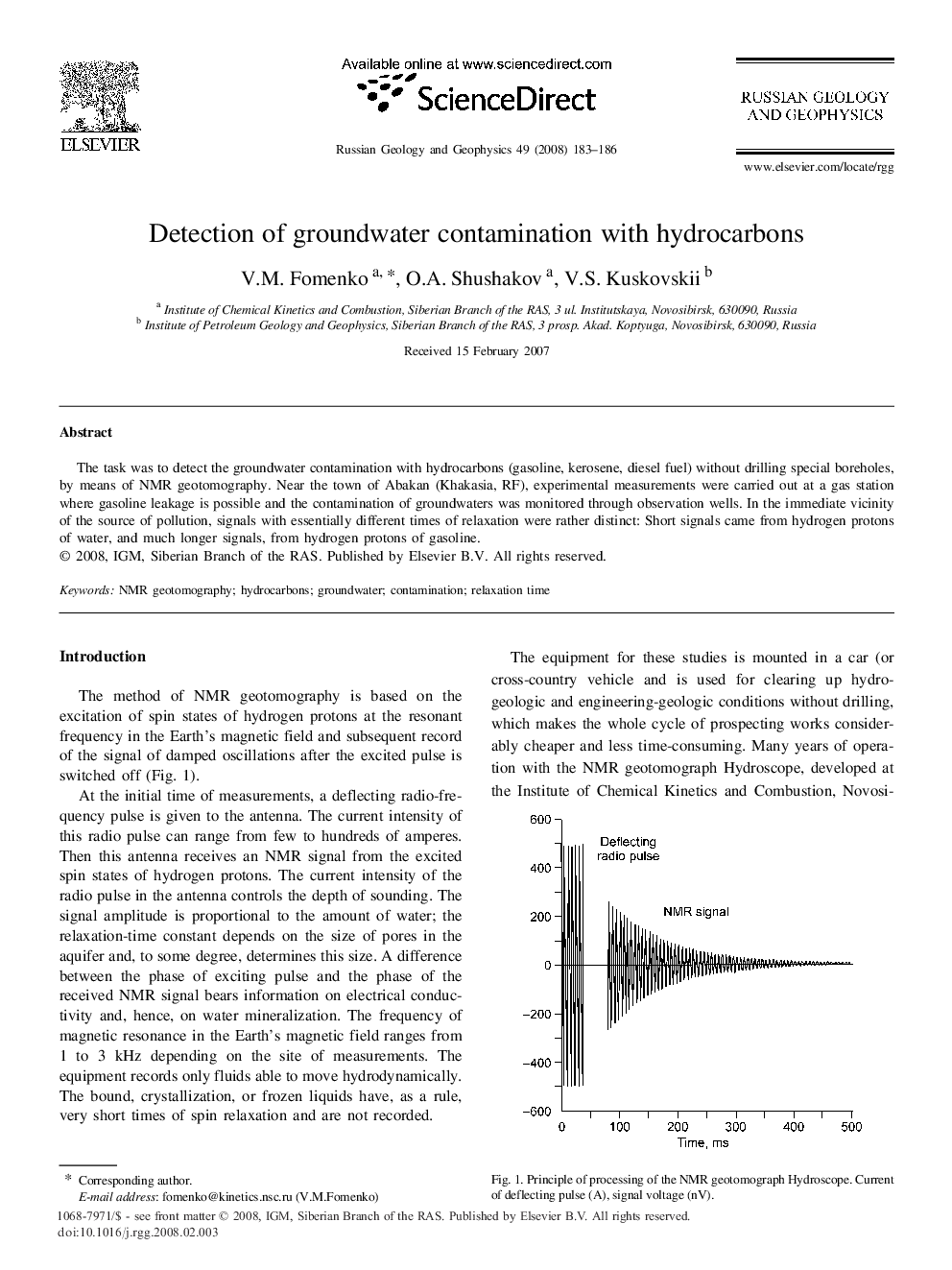 Detection of groundwater contamination with hydrocarbons