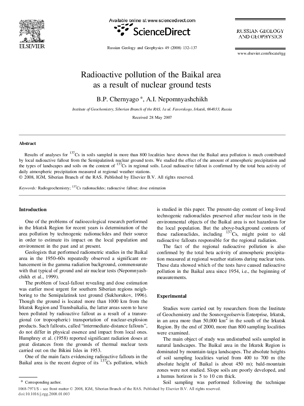 Radioactive pollution of the Baikal area as a result of nuclear ground tests