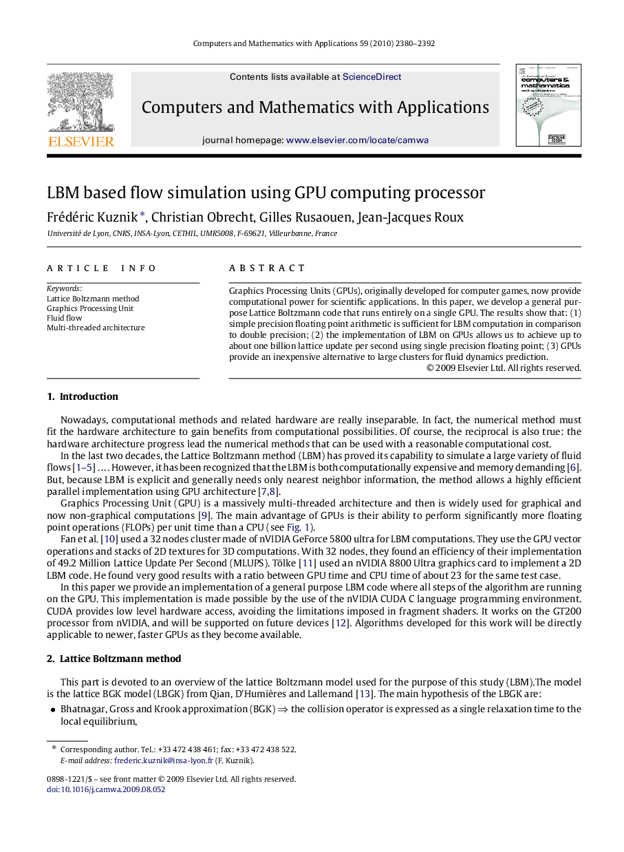 LBM based flow simulation using GPU computing processor