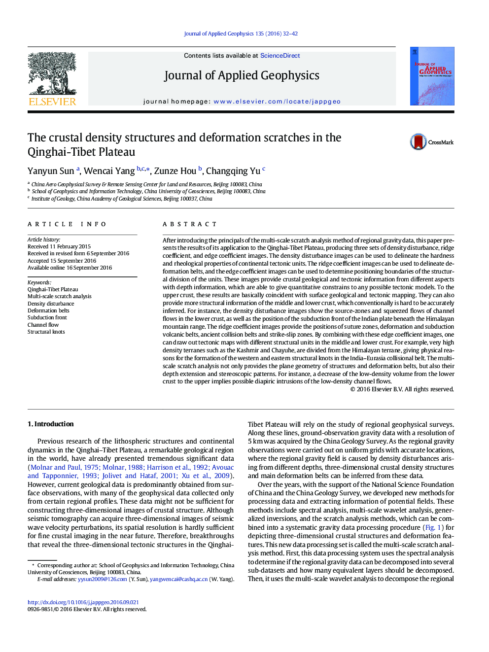 The crustal density structures and deformation scratches in the Qinghai-Tibet Plateau