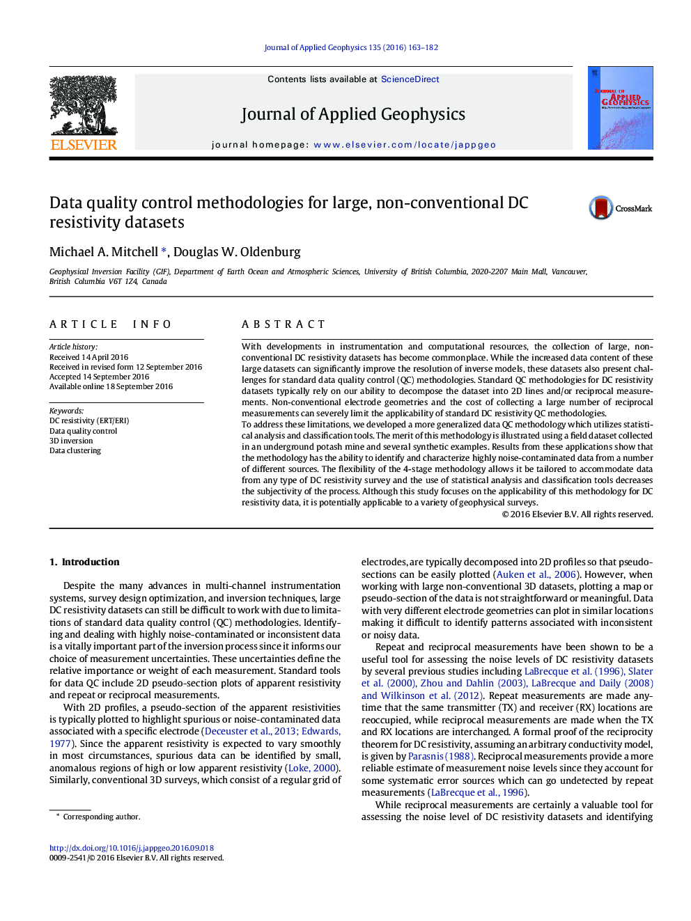 Data quality control methodologies for large, non-conventional DC resistivity datasets