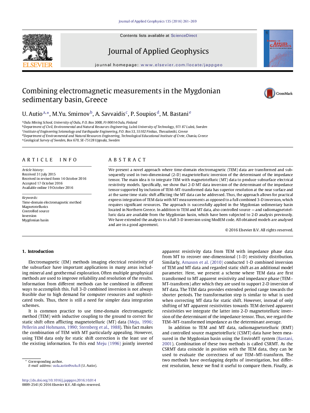 Combining electromagnetic measurements in the Mygdonian sedimentary basin, Greece