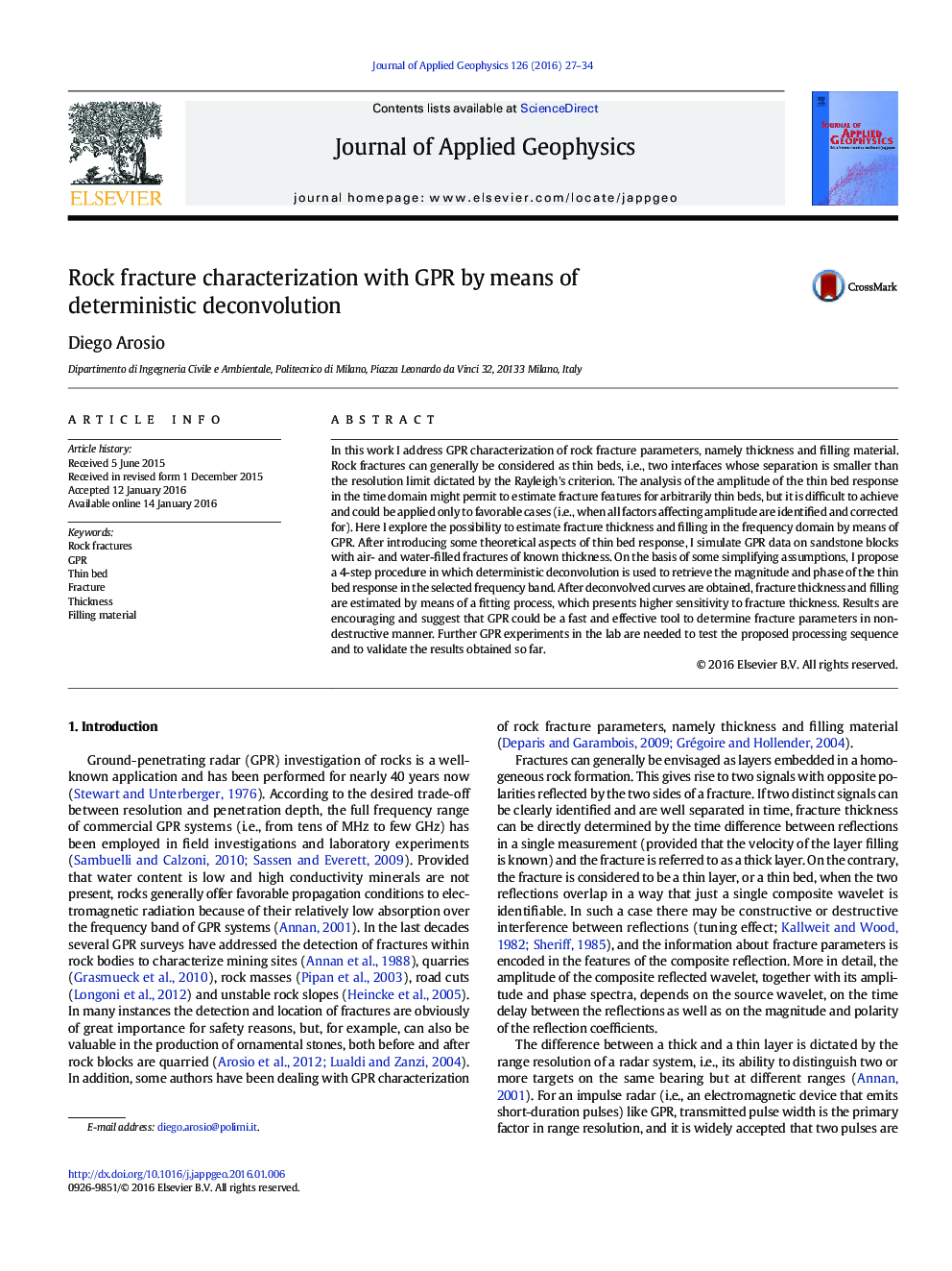 Rock fracture characterization with GPR by means of deterministic deconvolution