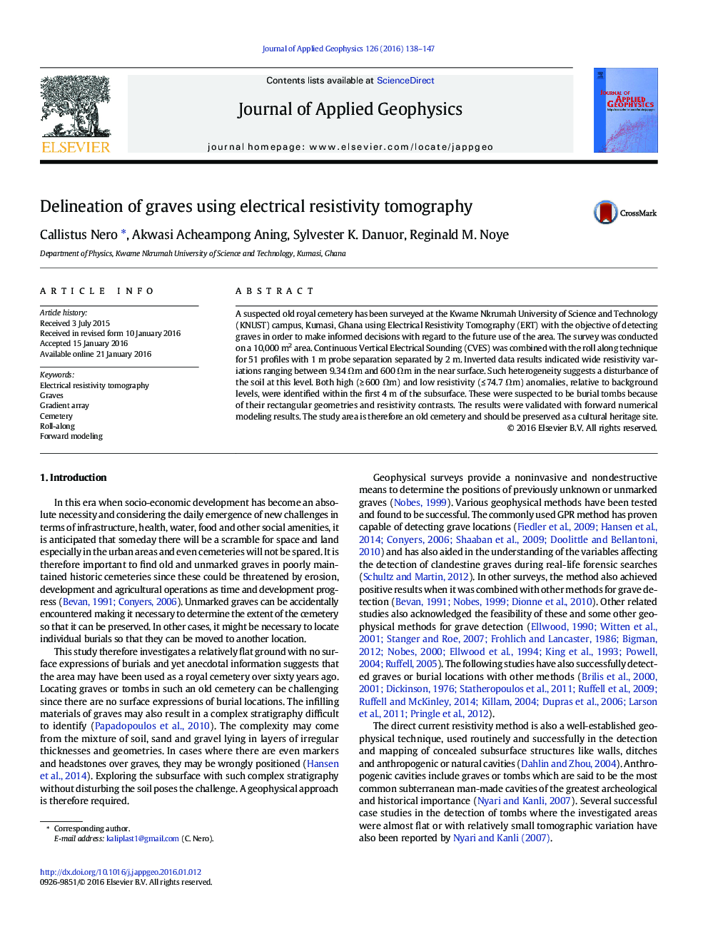 Delineation of graves using electrical resistivity tomography