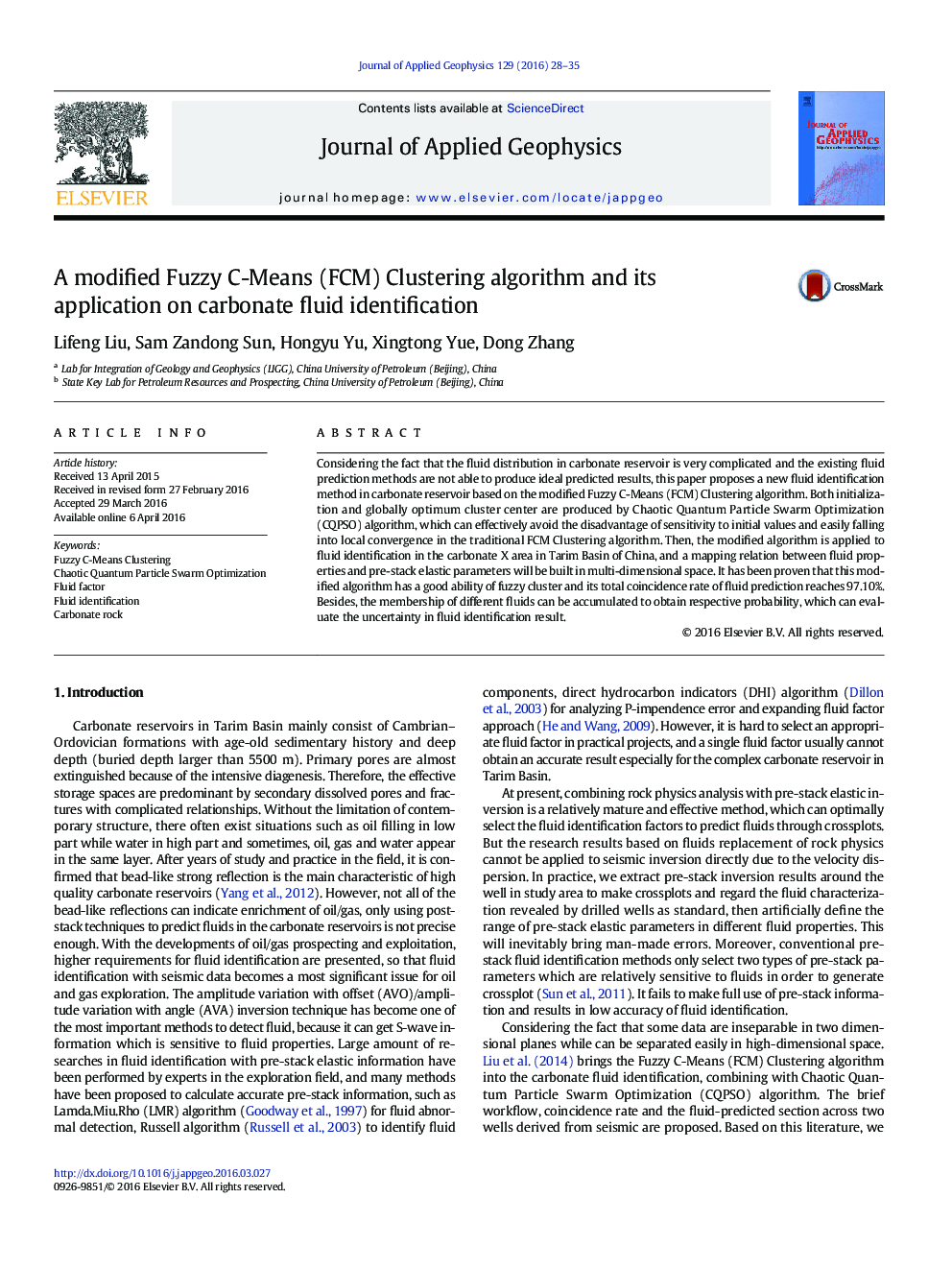 A modified Fuzzy C-Means (FCM) Clustering algorithm and its application on carbonate fluid identification