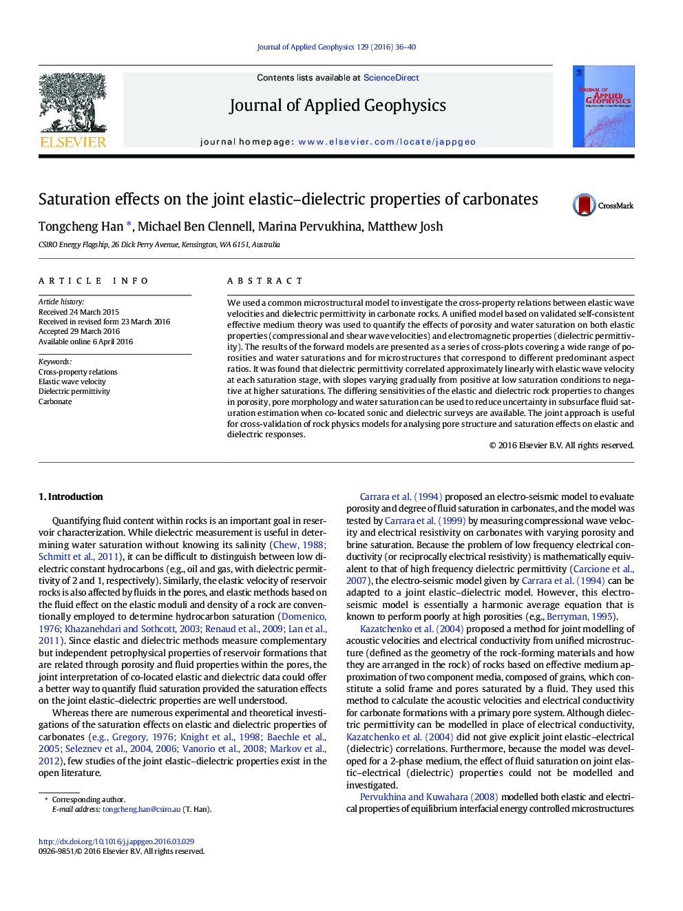 Saturation effects on the joint elastic–dielectric properties of carbonates