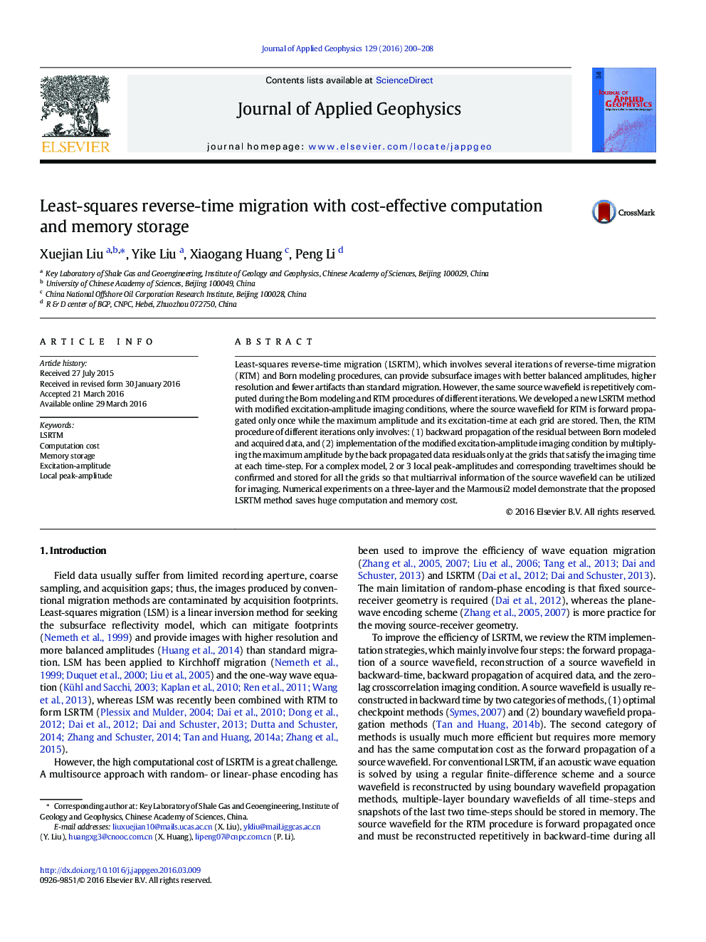 Least-squares reverse-time migration with cost-effective computation and memory storage