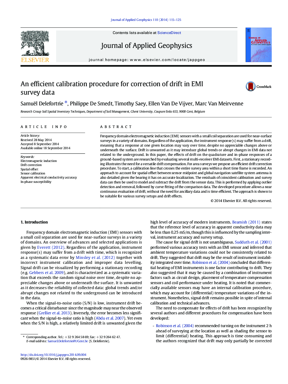 An efficient calibration procedure for correction of drift in EMI survey data