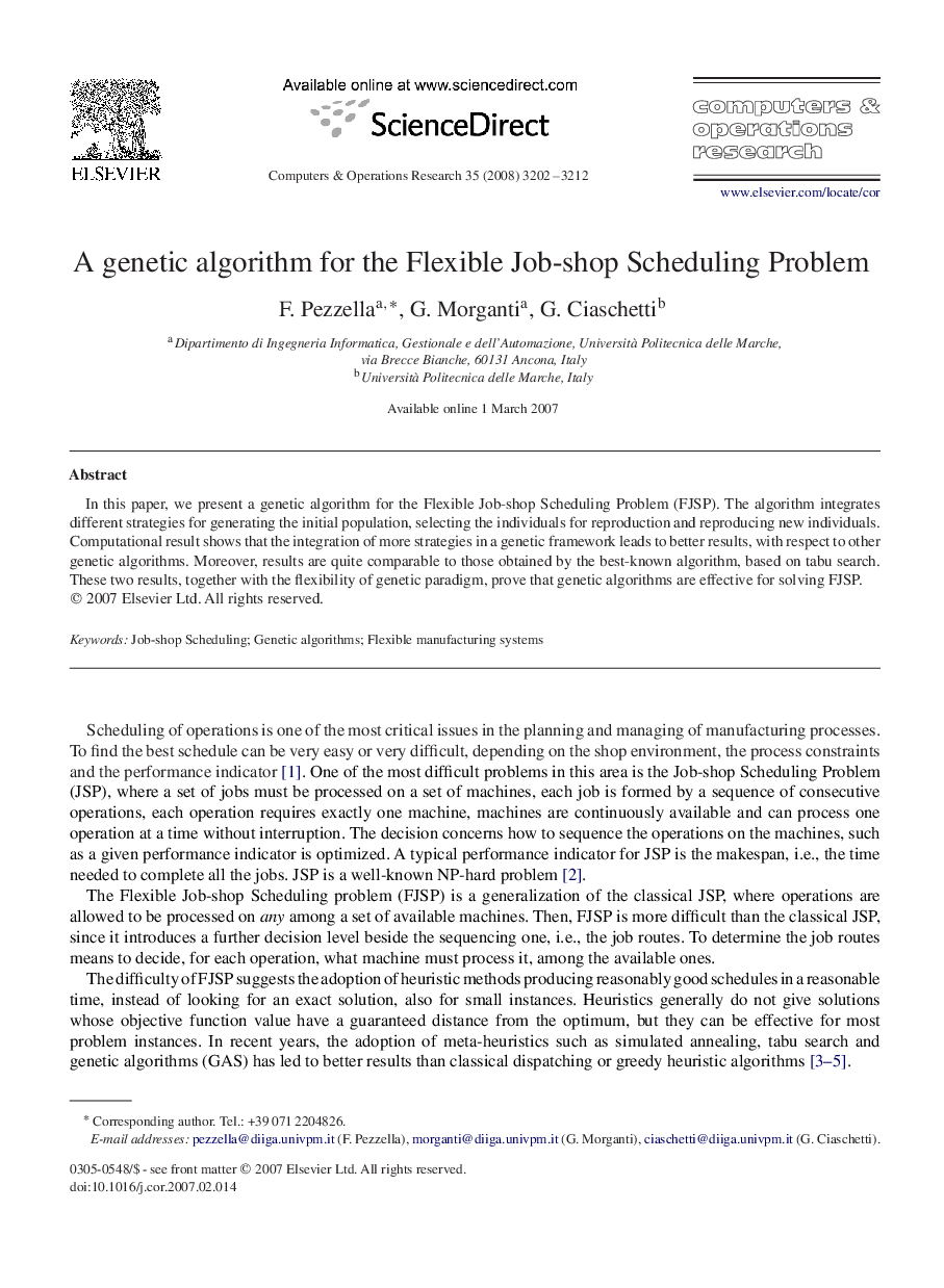 A genetic algorithm for the Flexible Job-shop Scheduling Problem