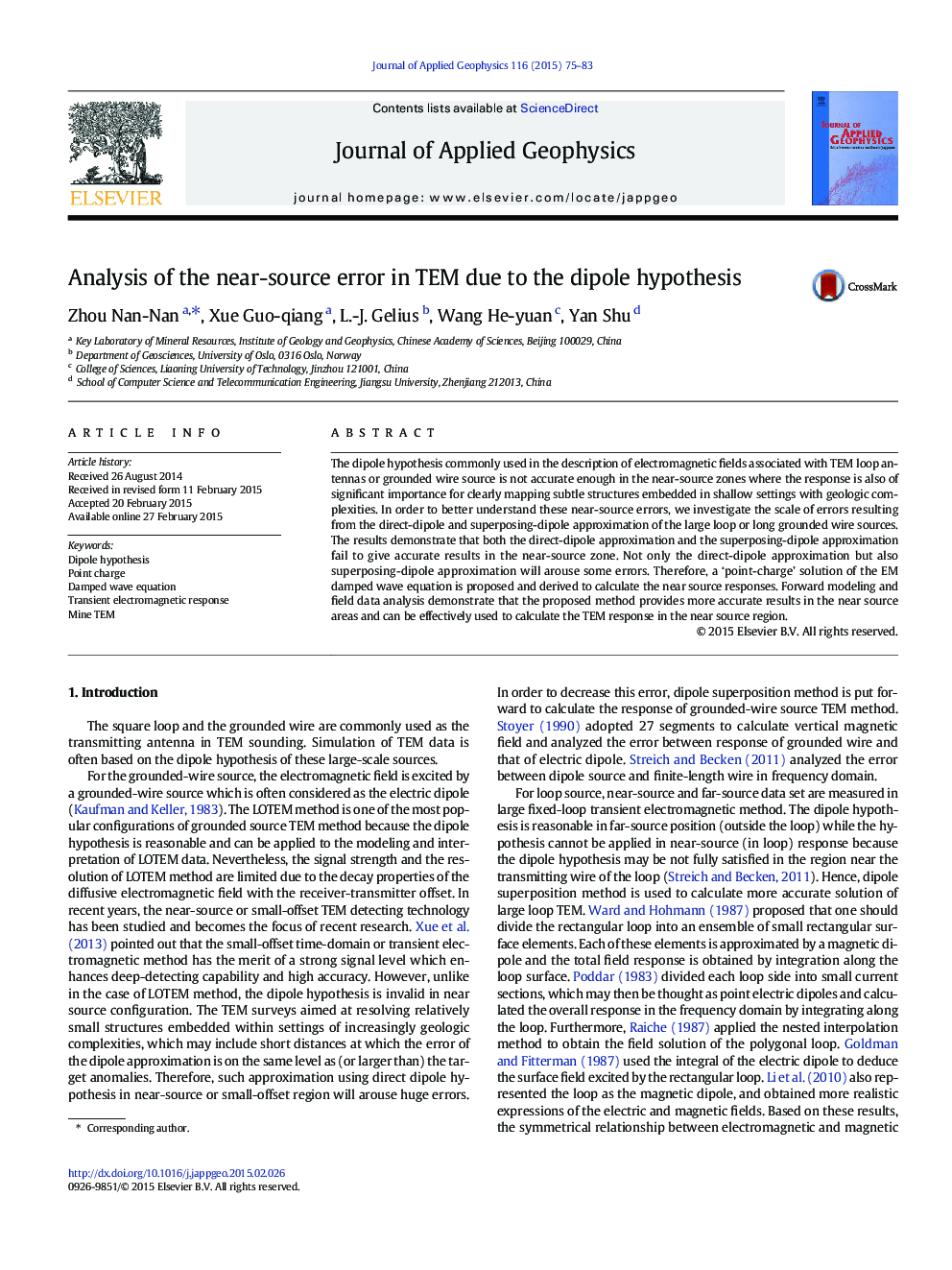 Analysis of the near-source error in TEM due to the dipole hypothesis