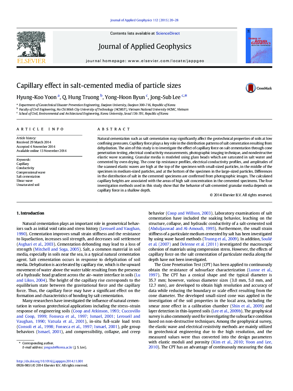 Capillary effect in salt-cemented media of particle sizes