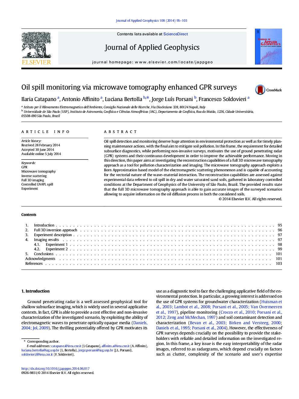 Oil spill monitoring via microwave tomography enhanced GPR surveys