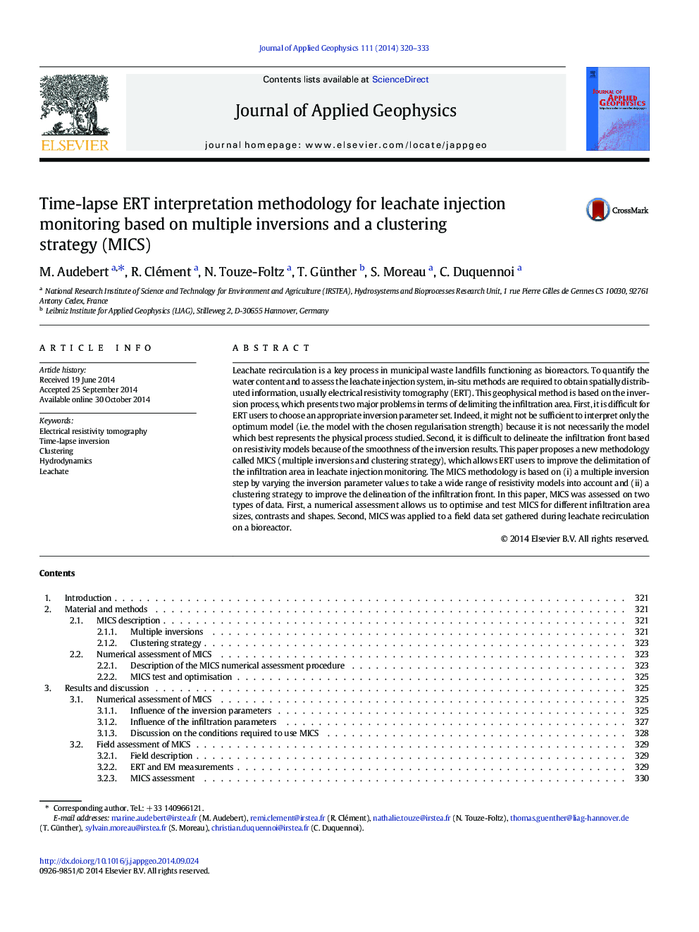 Time-lapse ERT interpretation methodology for leachate injection monitoring based on multiple inversions and a clustering strategy (MICS)