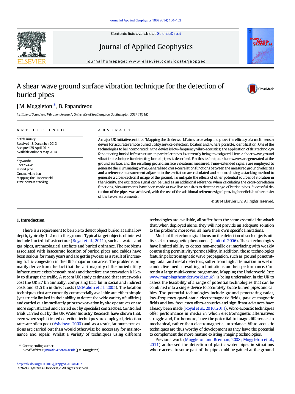 A shear wave ground surface vibration technique for the detection of buried pipes